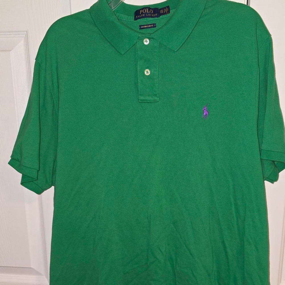 Polo Ralph Lauren Men's Green Solid Short Sleeve Collared Polo Shirt Logo 2XL
